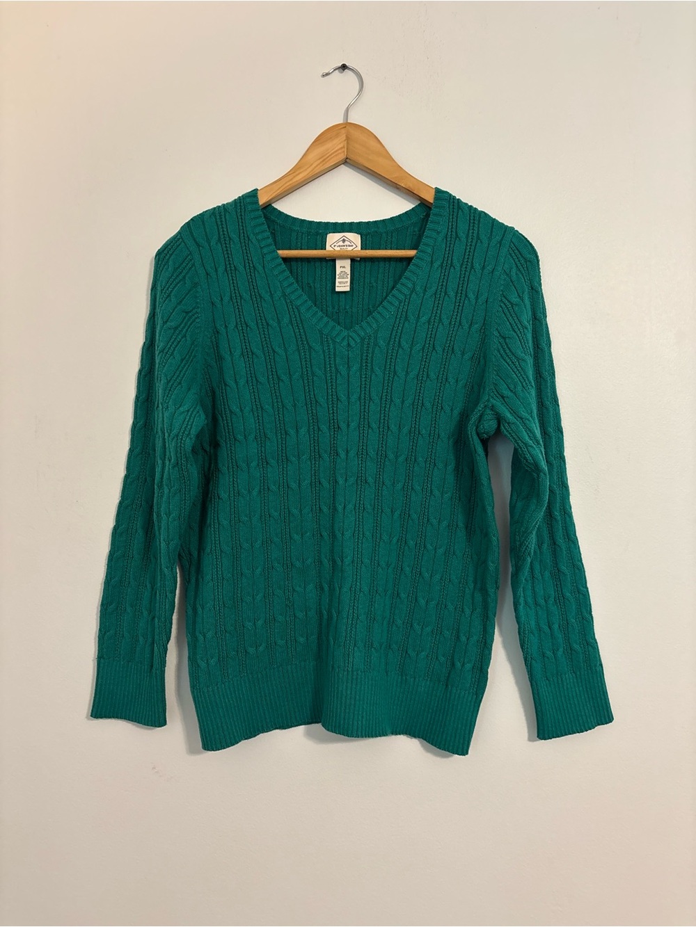 St. John's Bay Petite XL Cable Knit V-Neck Sweater Teal Fitted